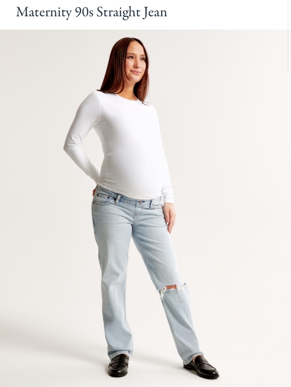 Abercrombie maternity 90s straight jeans in light wash with destroyed knee